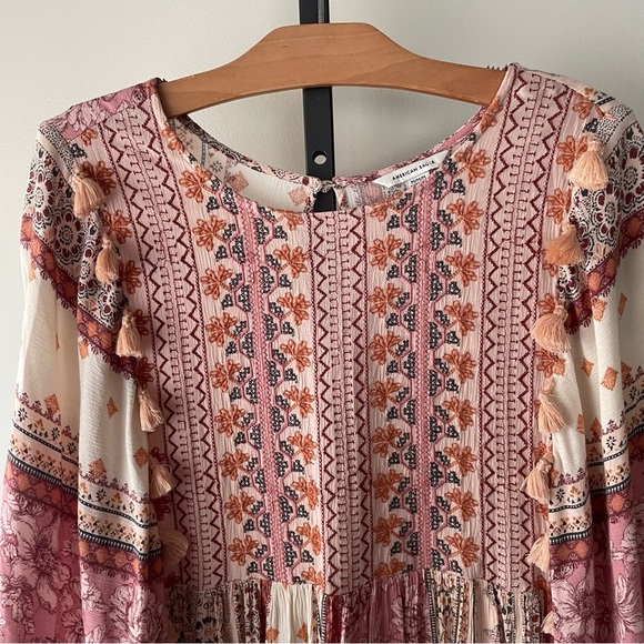 American Eagle Boho Peasant Top Blouse Peplum Tassels Bohemian Size Medium - Picture 5 of 8